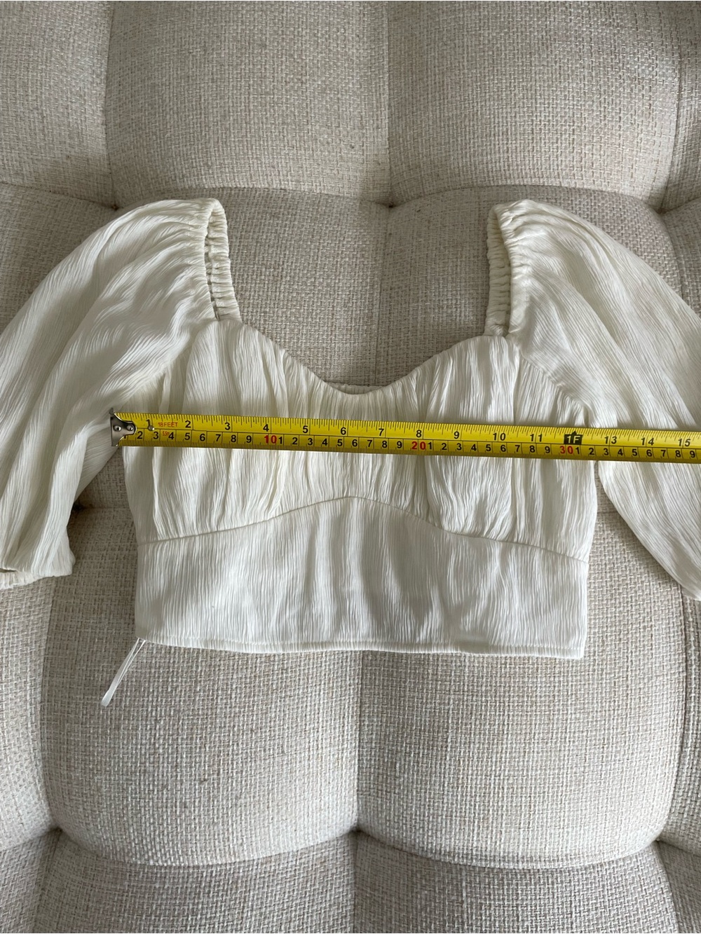 Abercrombie & Fitch Puff Sleeve Gathered Crop Top White - Picture 5 of 7